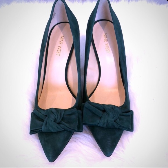 Nine West Shoes - Nine West Deep Green Bow Front Suede Pumps